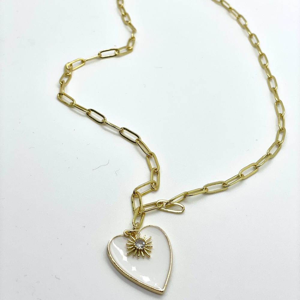 Gold tone paper chain link with charms